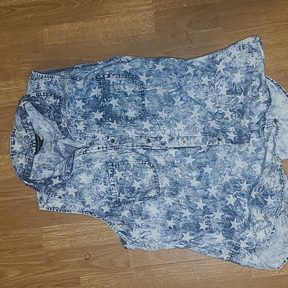 Star Pattern Sleeveless patriotic chambray Denim Shirt 1x